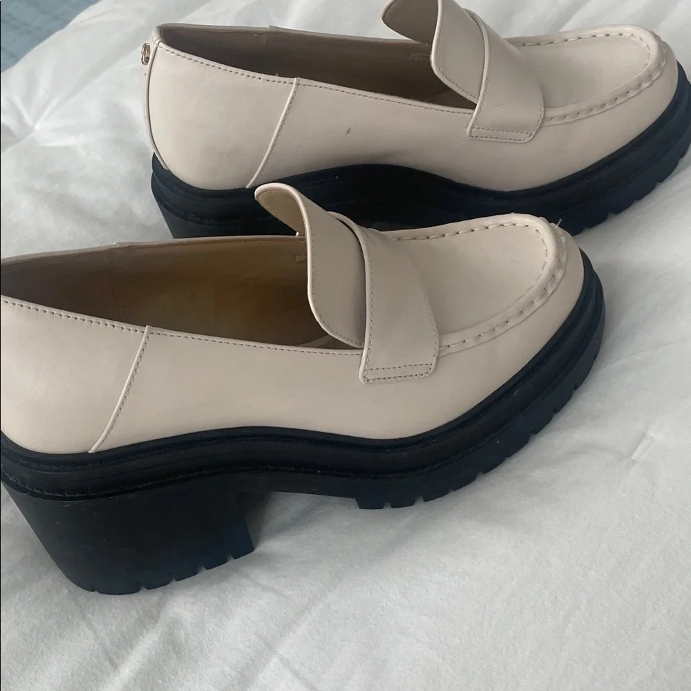 Michael Kors Cream Leather Platform Loafers with Black Soles